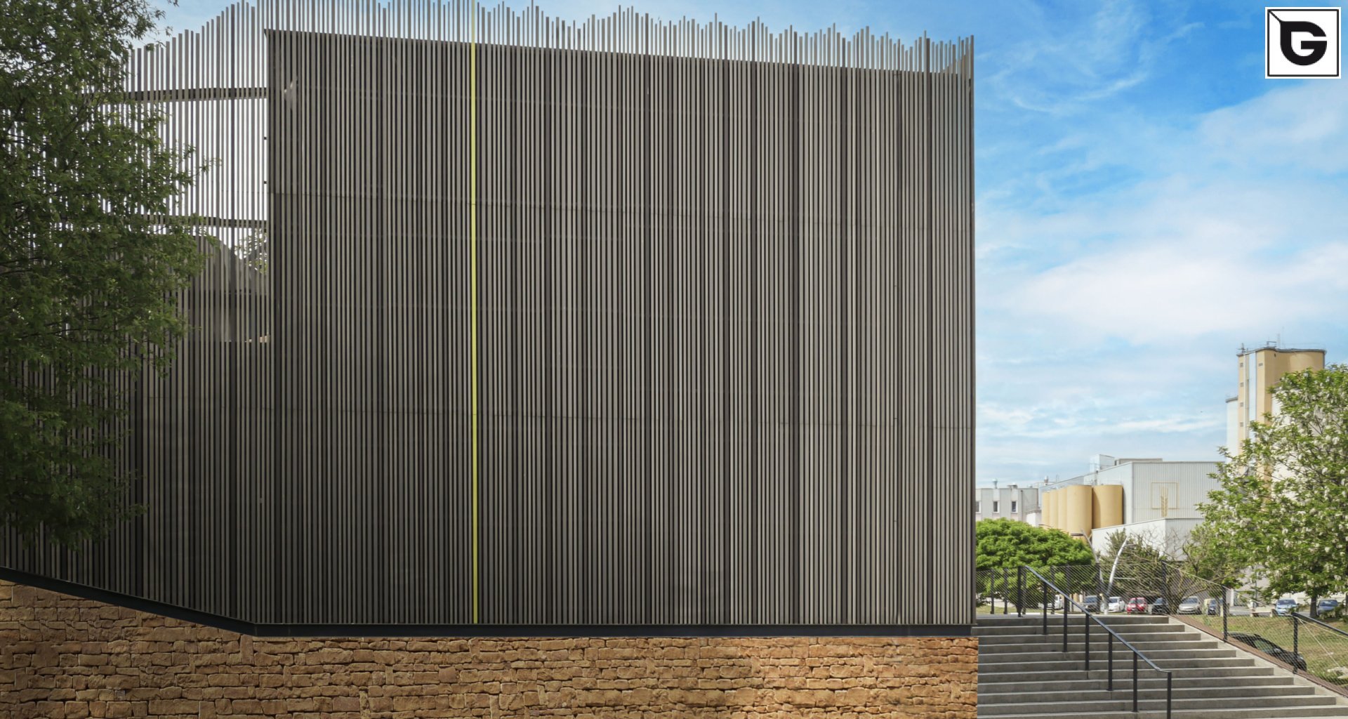 Institutionelle Einrichtungen_Offene Fassadenverkleidung - verti._Sporteinrichtung